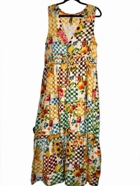 ANTHROPOLOGY XL Long Picnic Pleated Maxi Dress, adorable like new 💚💜